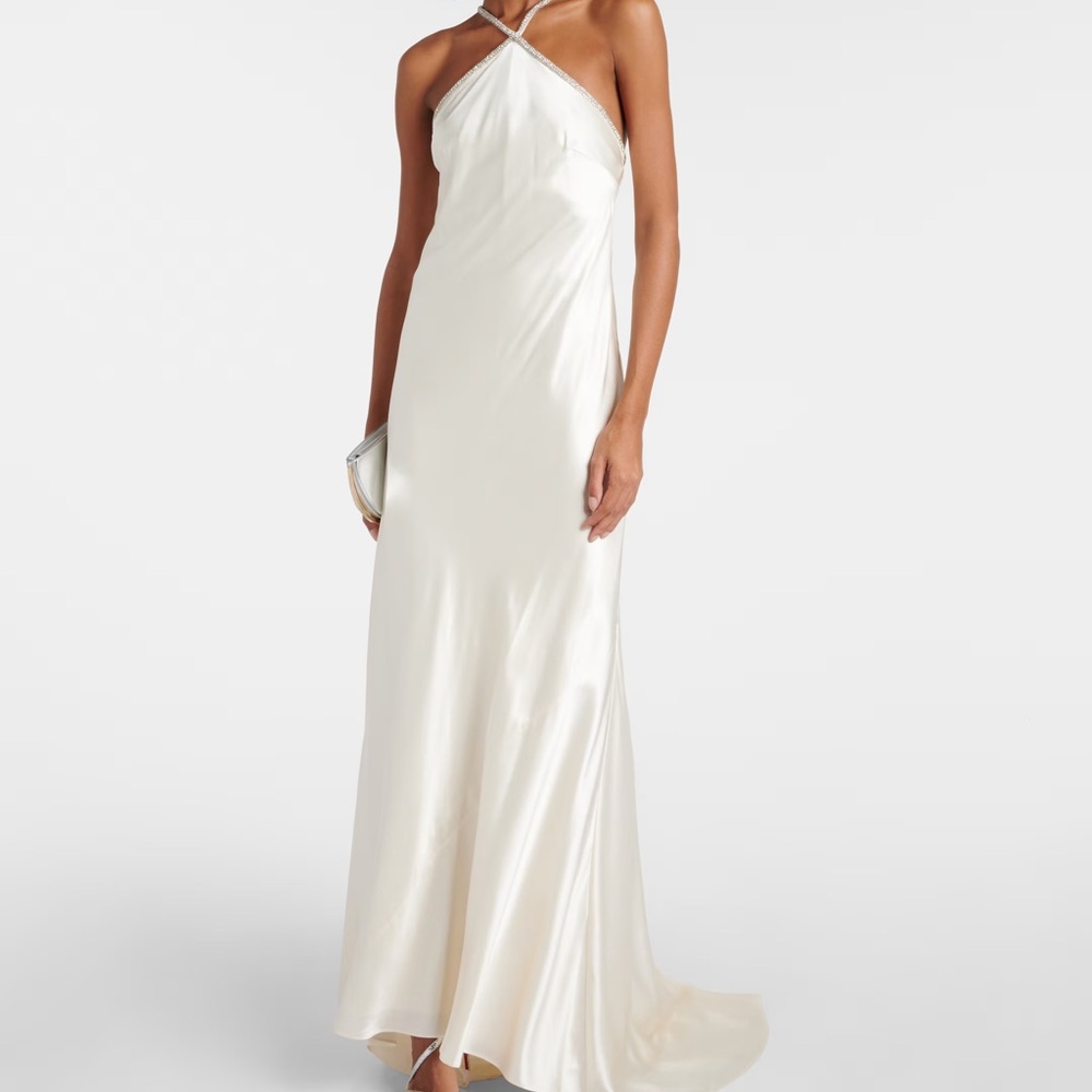 ROLAND MOURET Bridal Embellished Silk Satin Gown Ivory UK 6 / US 2